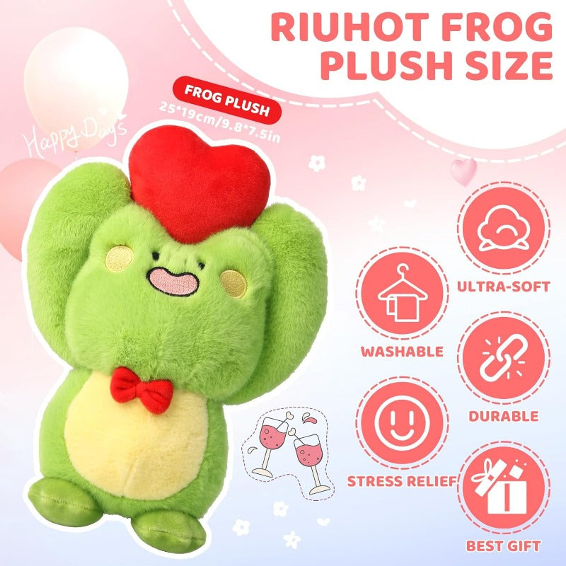 9.8" Cute Frog Plush Toy With Red Heart - Stuffed Animal - Soft Friend