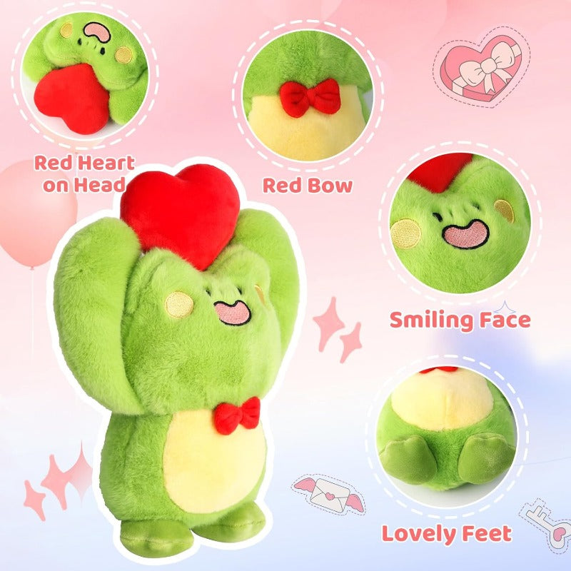 9.8" Cute Frog Plush Toy With Red Heart - Stuffed Animal - Soft Friend