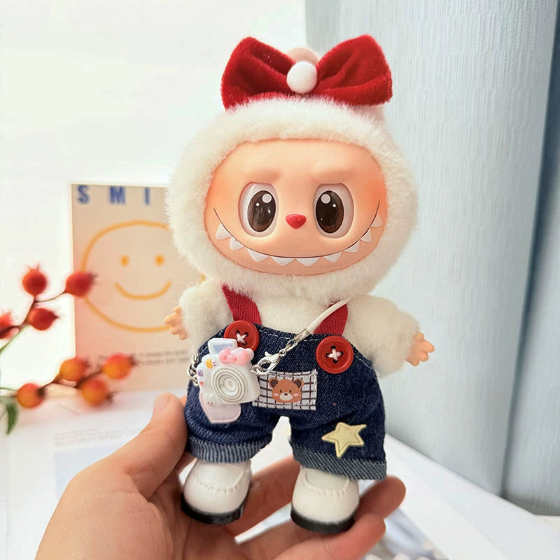 Bear Denim Overall Labubu Clothes | Handmade Labubu Outfit - Soft Friend