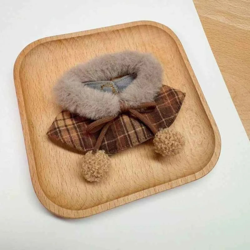 Retro Plaid Plush Cape Red & Brown