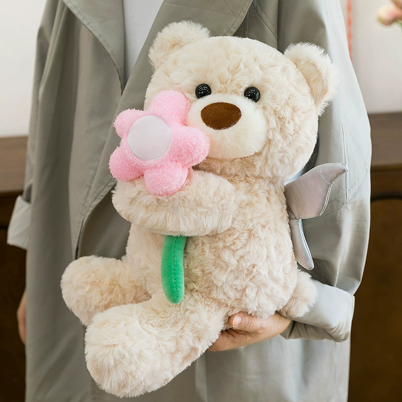 Cute Angel Bear Hugging Flower Plush Toy Teddy Bear - Soft Friend
