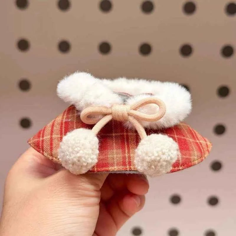 Retro Plaid Plush Cape Red & Brown