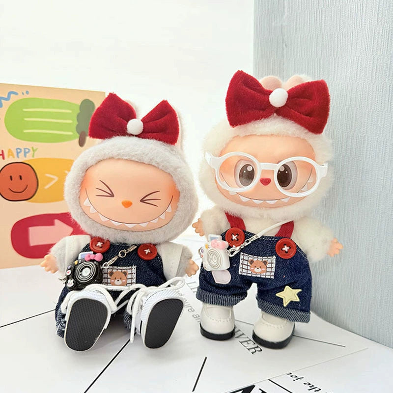Bear Denim Overall Labubu Clothes | Handmade Labubu Outfit - Soft Friend