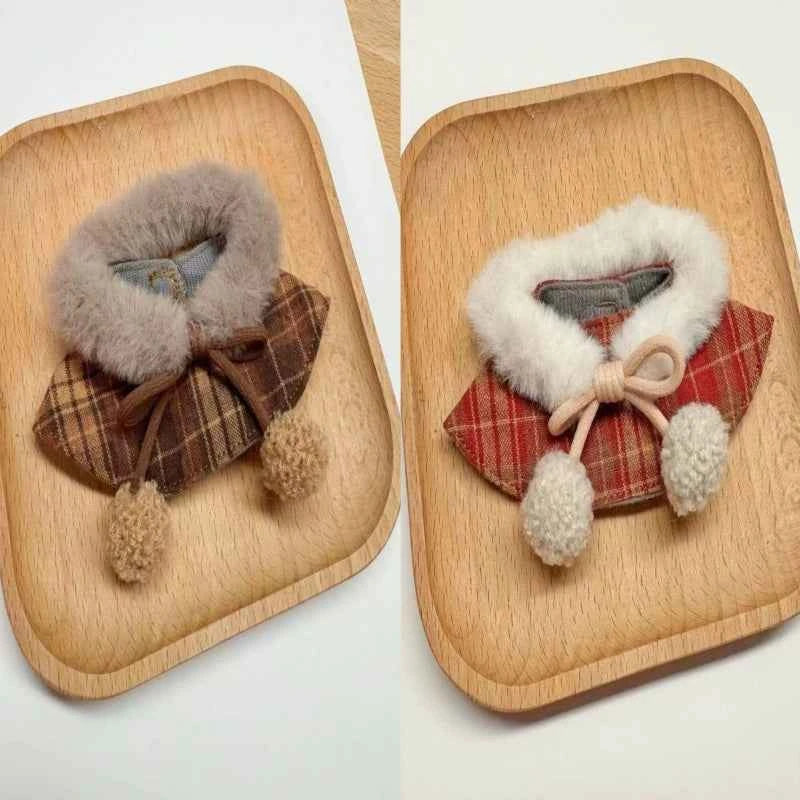 Retro Plaid Plush Cape Red & Brown